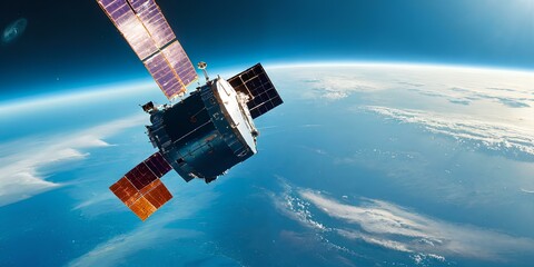 Satellite internet communication. satellite and earth.｜衛星インターネット通信。衛星と地球 - obrazy, fototapety, plakaty