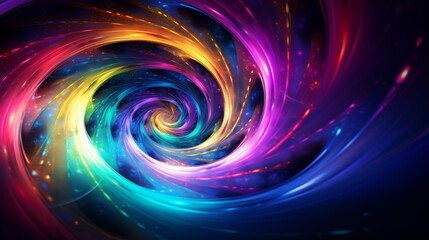 A dazzling vortex of chromatic energy, with spirals like cosmic ribbons in a digital universe.