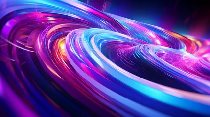 Foto op Plexiglas anti-reflex A fusion of neon hues spiraling into infinity, capturing the essence of a cyber whirlwind. © Thanakrit