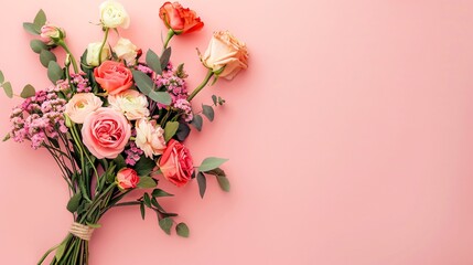 Obraz na płótnie Canvas top view of bouquet lies on the studio background