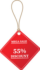 55% OFF Sale tag. 55% Discount Offer. Discount Promotion. Big sale collection for banners, labels, posters. Discount offer price. Vector illustration. Special offer 55% off label or price tag on white