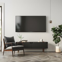 Modern Minimalism: Elegant TV Wall Mount with Sleek Armchair