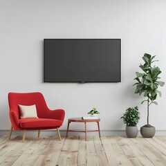 Vivid View: Dynamic Red Armchair Mounted TV Wall for Living Room