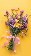 top view of bouquet on the studio background
