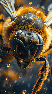 Captivating Close Up of a Hyper Bee with Intricate Honey Themed on Isolated Background