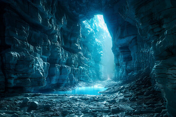 Captivating Glacial Cavern A Subterranean Realm of Enchanting Adventure and Discovery - obrazy, fototapety, plakaty