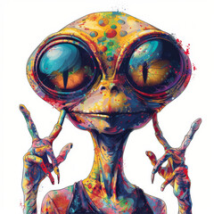 funky alien colorful isolated on white background