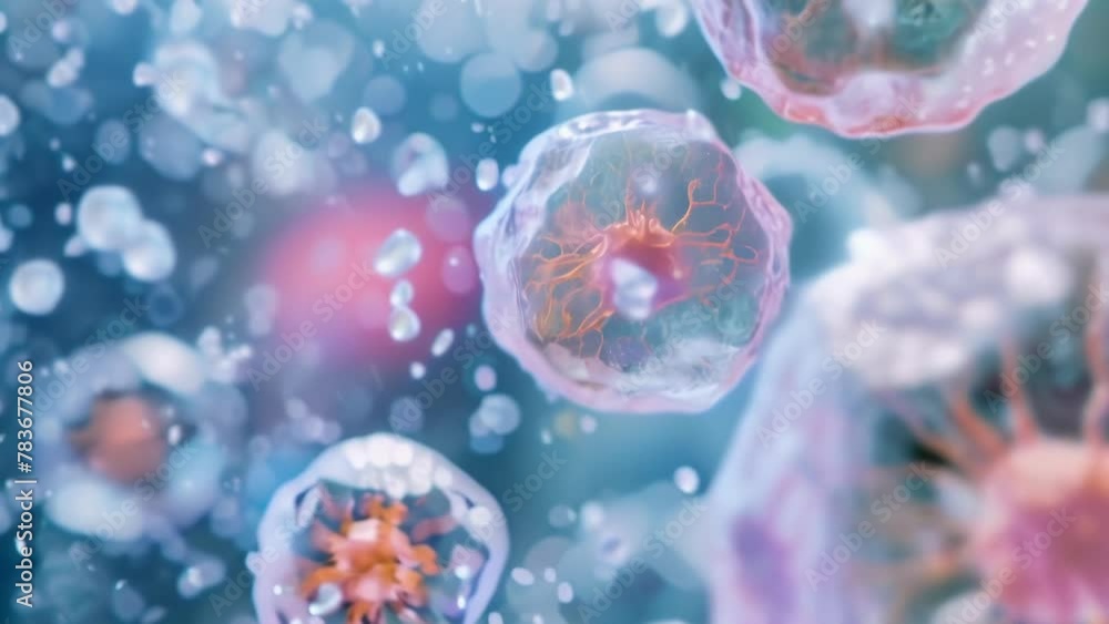 Poster a of white cells each with a distinct nucleus and surrounded by multiple smaller cells highlighting 