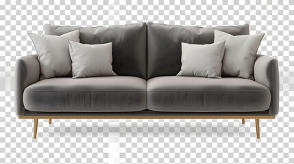 Contemporary Chic: 3D Render of Modern Grey Sofa in Transparent Living Room Setting