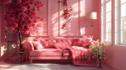 Valentine's Day Elegance: Pink Sofa and Home Decor Inspirations