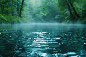 Obraz na płótnie Canvas Tranquil Raindrops on Forest Lake Surface