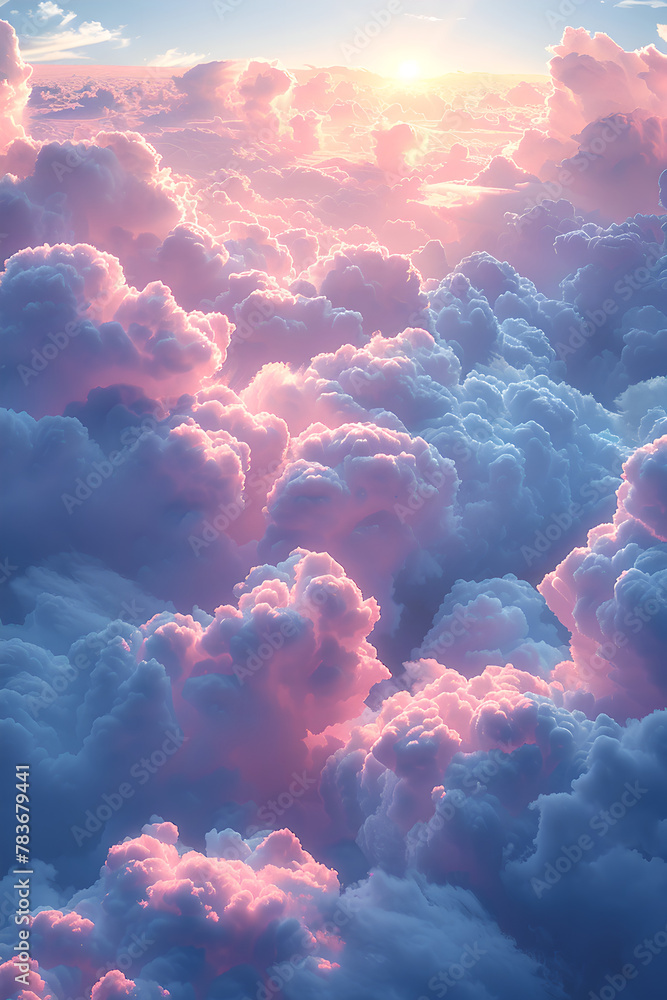 Wall mural Enchanted Pink Clouds Floating in a Serene Sky at Dawn, Generative AI