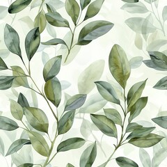 Soft watercolor sage leaves, seamless, herbal light whispers. Seamless Pattern, Fabric Pattern, Tumbler Wrap, Mug Wrap.