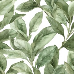 Soft watercolor sage leaves, seamless, herbal light whispers. Seamless Pattern, Fabric Pattern, Tumbler Wrap, Mug Wrap.