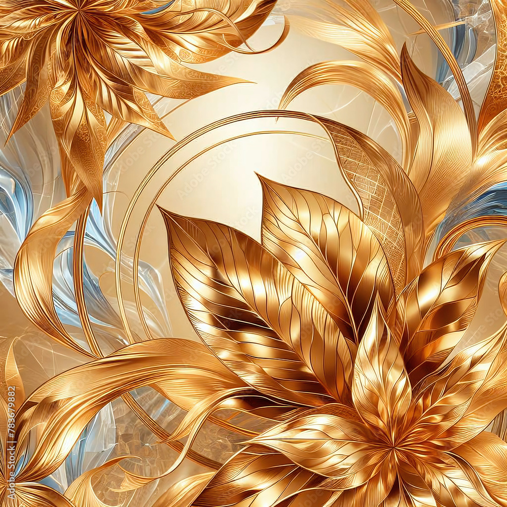 Poster fabulous fractal pattern in gold and blue. computer generated graphics.