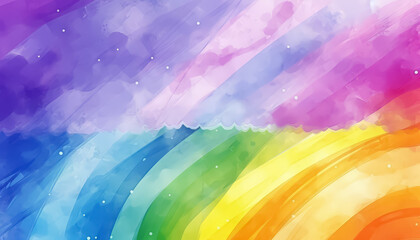 A colorful painting of a rainbow with a rainbow flag in the middle