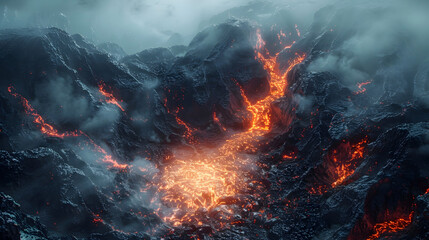Peering into the Abyss A Captivating Journey Through the Depths of an Erupting Volcano - obrazy, fototapety, plakaty