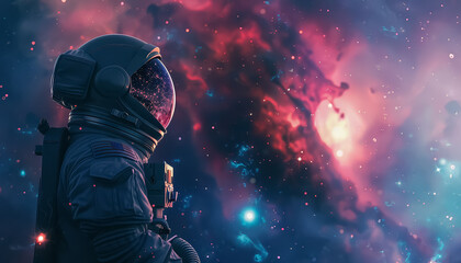 A man in a space suit is looking out into space