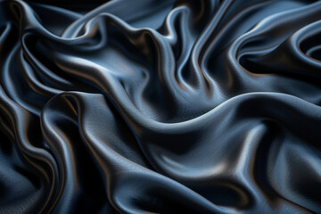 Obraz premium Elegant Navy Blue Silk Fabric Texture with Luxurious Waves and Folds