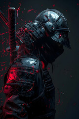 Shadowy Samurai Warrior Emerges from the Darkness,Thirsty for Flesh in 3D Cinematic Render