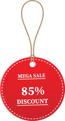 85% OFF Sale tag. 85% Discount Offer. Discount Promotion. Big sale collection for banners, labels, posters. Discount offer price. Vector illustration. Special offer 85% off label or price tag on white