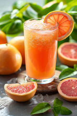 Refreshing Citrus Grapefruit Juice in a Tall Glass with Ice