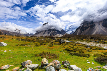 Meadow on the Kanchenjunga Base Camp Trek as well as on the Great Himalaya Trail between Khambachen...