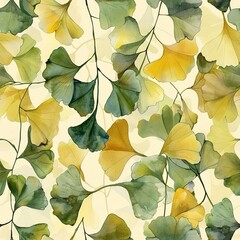 Miniature watercolor ginkgo leaves, seamless, ancient light beauty s. Seamless Pattern, Fabric Pattern, Tumbler Wrap, Mug Wrap.