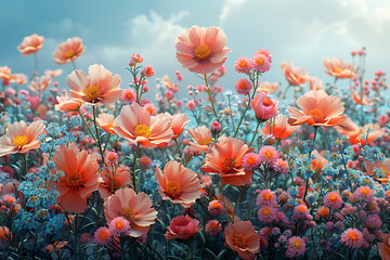 Vibrant floral wallpaper featuring a beautiful arrangement of colorful flowers in full bloom, creating an enchanting and refreshing backdrop for nature-inspired designs and elegant spaces	
