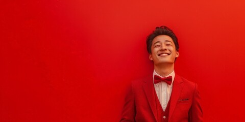 Stylish man in red suit and bow tie