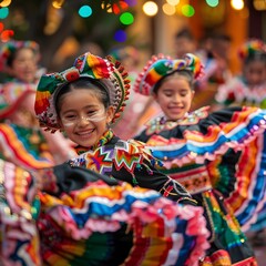 Joyful Children Celebrating Traditional Mexican Festivities with Vibrant Costumes and Dance