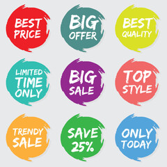 Set of talk bubble text, chat box, in retro style with drawing elements on a color background. Stickers emoji and other things. Text block in doodle balloon and message window.