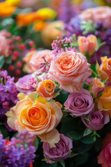 Obraz premium Vibrant Bouquet of Mixed Roses and Spring Flowers in Full Bloom