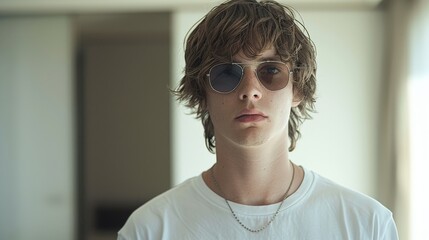 Young man in white shirt with sunglasses