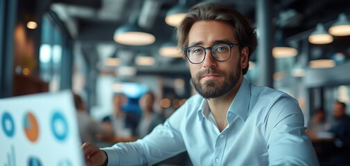 Obraz premium handsome businessman working on document at office room, Generative Ai
