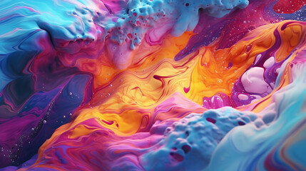 Beautiful abstraction of liquid paints in slow blending flow mixing together Generative AI - obrazy, fototapety, plakaty