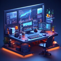 Trading dashboard , 3d Isometric art of trading dashboard