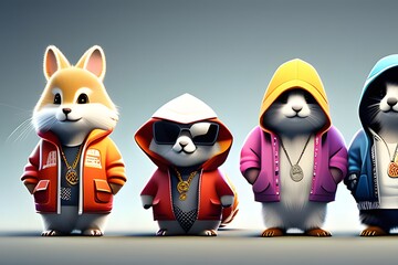 Fototapeta premium Hip-hop-style cute animals. Generative ai.