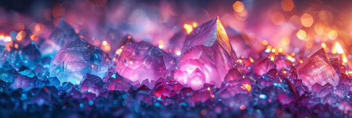 Mystical Glowing Crystals in Vivid Blue and Pink Hues
