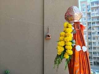 Gudhi Padwa festival in India, Marathi new year, Gudi Poojan, hindu new year, Kalash and Stick,...