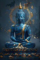 Blue buddha statue on table