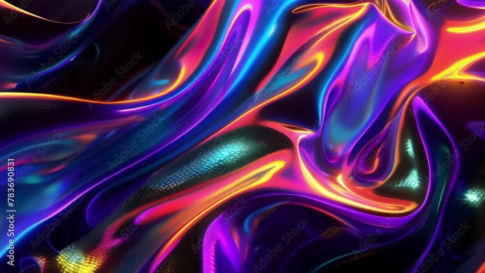 Poster a dazzling holographic spectrum on a black base creating a sense of depth.