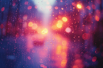 Fototapeta premium Colorful Raindrops on Glass Against Luminous Bokeh Background