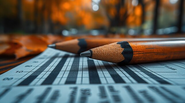close up macro shot of pencil on table with paper, , Generative Ai	
