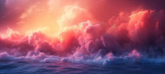 cloud rolling drifting over water pink blue color gradient background, 