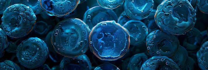 Detailed Close-Up of Blue Biological Cells Under Microscope