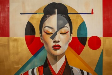 Exotic Asian woman geometric portrait. Young female. Generate Ai - 783691635