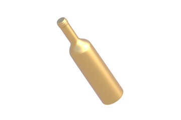 Golden wine bottle isolated on white background. 3d render