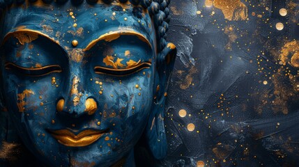Close up of a blue buddha statue