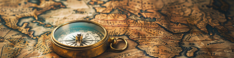 Vintage Compass on an Antique World Map - Navigational Explorations